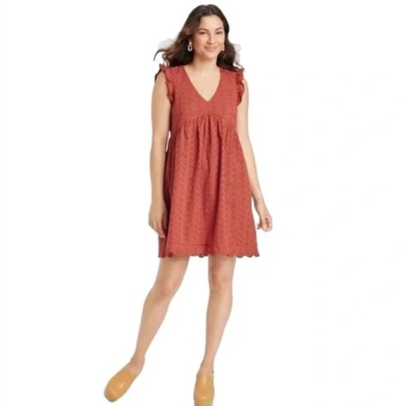 Knox Rose Terracotta Sleeveless Eyelet Dress Size Small NWT - Picture 1 of 8